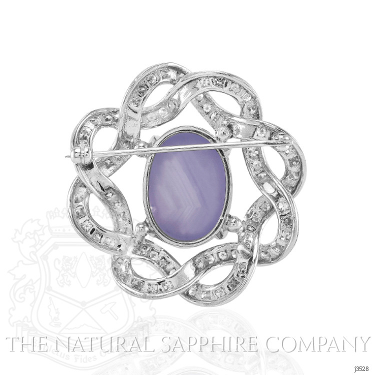 27.50 Ct. Bluish Purple Sapphire and Natural Diamond Accent Stones Brooch, 18K White Gold